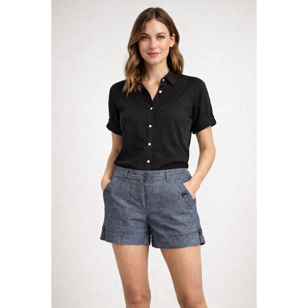 H&M Chambray Utility Shorts Womens Size 8 Gray Cuffed Cotton